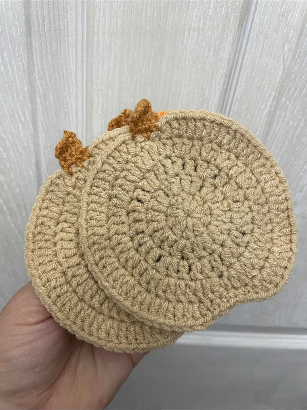 Handmade Crocheted Pumpkin Coasters - Neutral & Orange Set